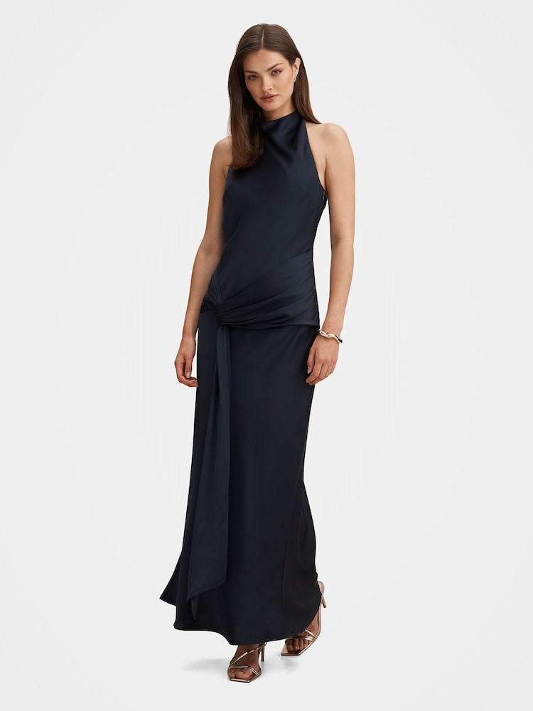 Forever New Blue Abby Halter Neck Satin Maxi Dress - Image 1 of 4