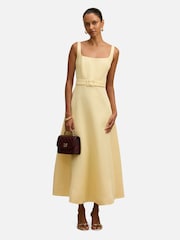 Forever New Yellow Hayden Petite Square Neck Midi Dress Contains Linen - Image 1 of 4
