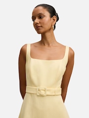 Forever New Yellow Hayden Petite Square Neck Midi Dress Contains Linen - Image 3 of 4