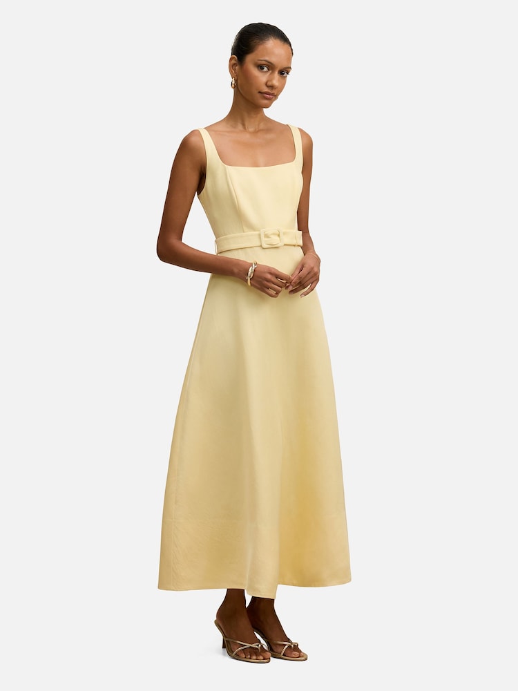 Forever New Yellow Hayden Petite Square Neck Midi Dress Contains Linen - Image 4 of 4 Forever New Yellow Hayden Petite Square Neck Midi Dress Contains Linen - Image 4 of 4