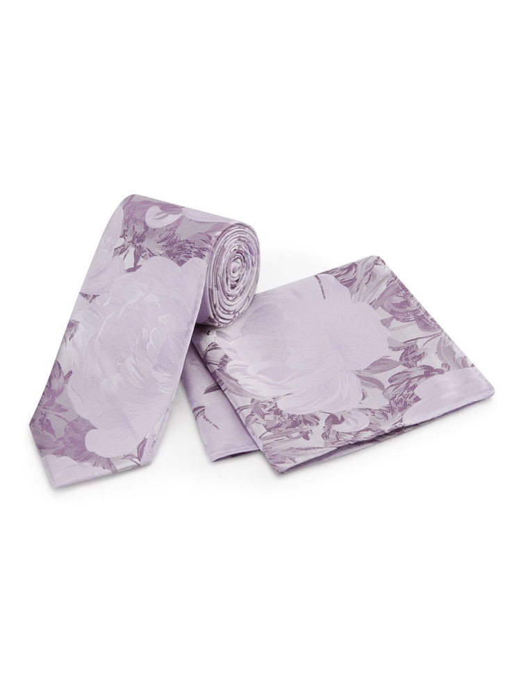 Skopes Purple Silk Floral Tie & Pocket Square Set - Image 1 of 5