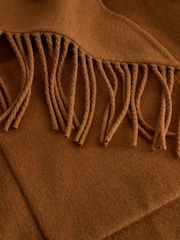 Tan Brown N.Premium Handsewn Fringe Scarf Coat With Wool - Image 6 of 8
