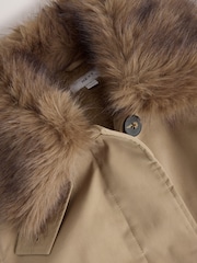 Neutral Shower Resistant Faux Fur Cuff Trench Coat - Image 2 of 4