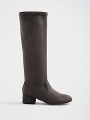 Friends Like These Grey Wide Fit Low Block Heel Stretch Long Knee High Sock Boots - Image 2 of 5