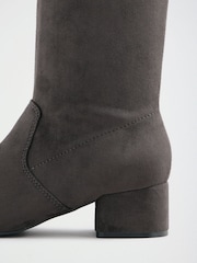 Friends Like These Grey Wide Fit Low Block Heel Stretch Long Knee High Sock Boots - Image 3 of 5