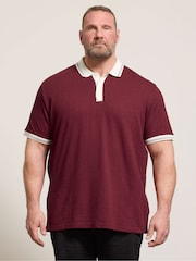 بني/أحمر - BadRhino Big & Tall Mini Check Textured Polo Shirt - Image 1 of 6
