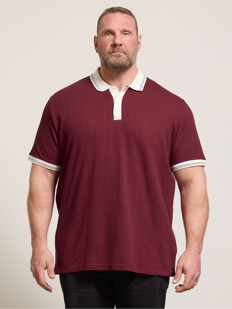 بني/أحمر - BadRhino Big & Tall Mini Check Textured Polo Shirt - Image 1 of 6