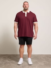 بني/أحمر - BadRhino Big & Tall Mini Check Textured Polo Shirt - Image 2 of 6