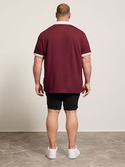 بني/أحمر - BadRhino Big & Tall Mini Check Textured Polo Shirt - Image 3 of 6