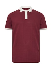 بني/أحمر - BadRhino Big & Tall Mini Check Textured Polo Shirt - Image 5 of 6