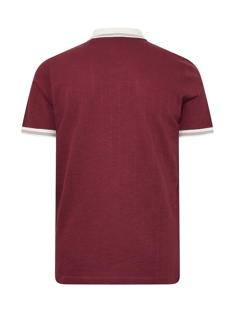بني/أحمر - BadRhino Big & Tall Mini Check Textured Polo Shirt - Image 6 of 6