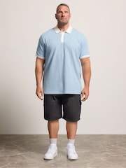 BadRhino Big & Tall Chambray Blue BadRhino Big & Tall Mini Check Textured Polo Shirt - Image 2 of 6