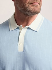 BadRhino Big & Tall Chambray Blue BadRhino Big & Tall Mini Check Textured Polo Shirt - Image 4 of 6