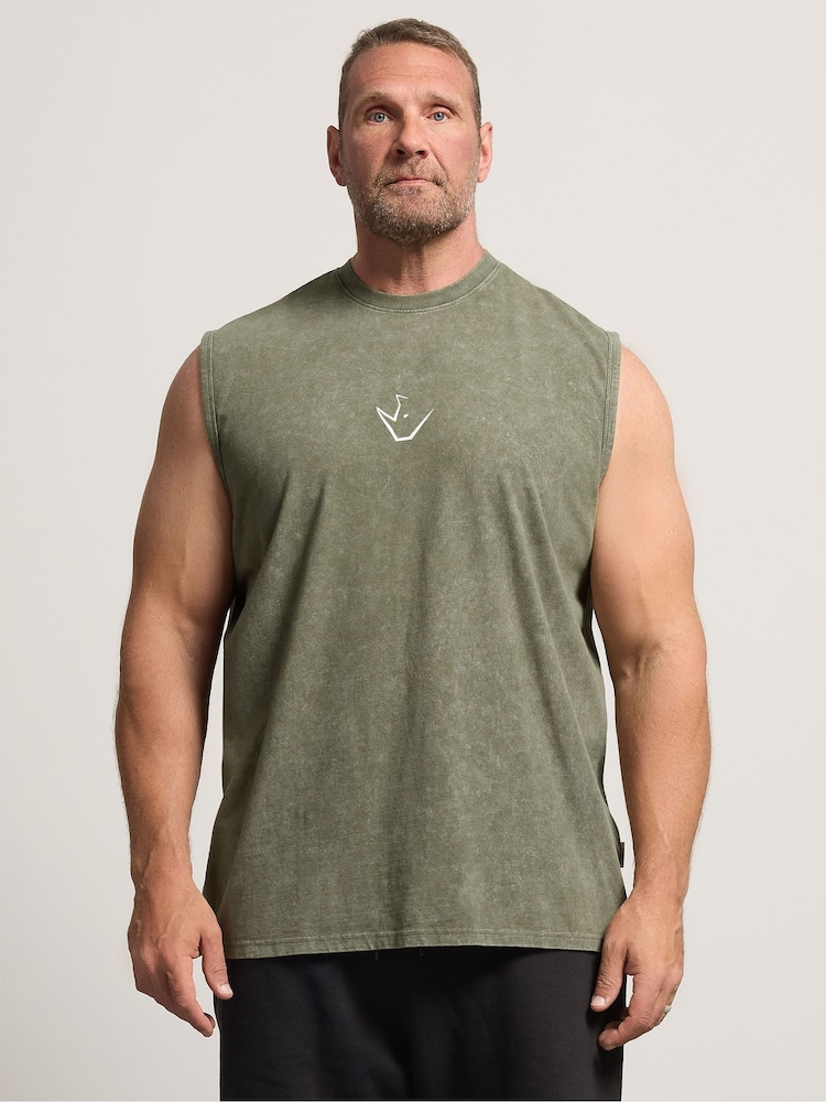 BadRhino Big & Tall Green IronRhino Acid Wash Old English Vest - Image 1 of 7