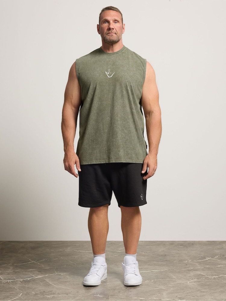 BadRhino Big & Tall Green IronRhino Acid Wash Old English Vest - Image 2 of 7