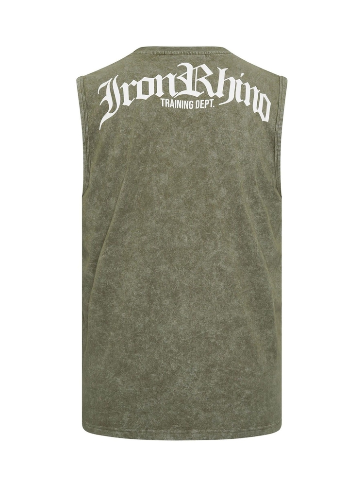 BadRhino Big & Tall Green IronRhino Acid Wash Old English Vest - Image 7 of 7