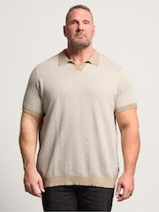 BadRhino Big & Tall Natural Patterned Knitted Trophy Polo Shirt - Image 1 of 4