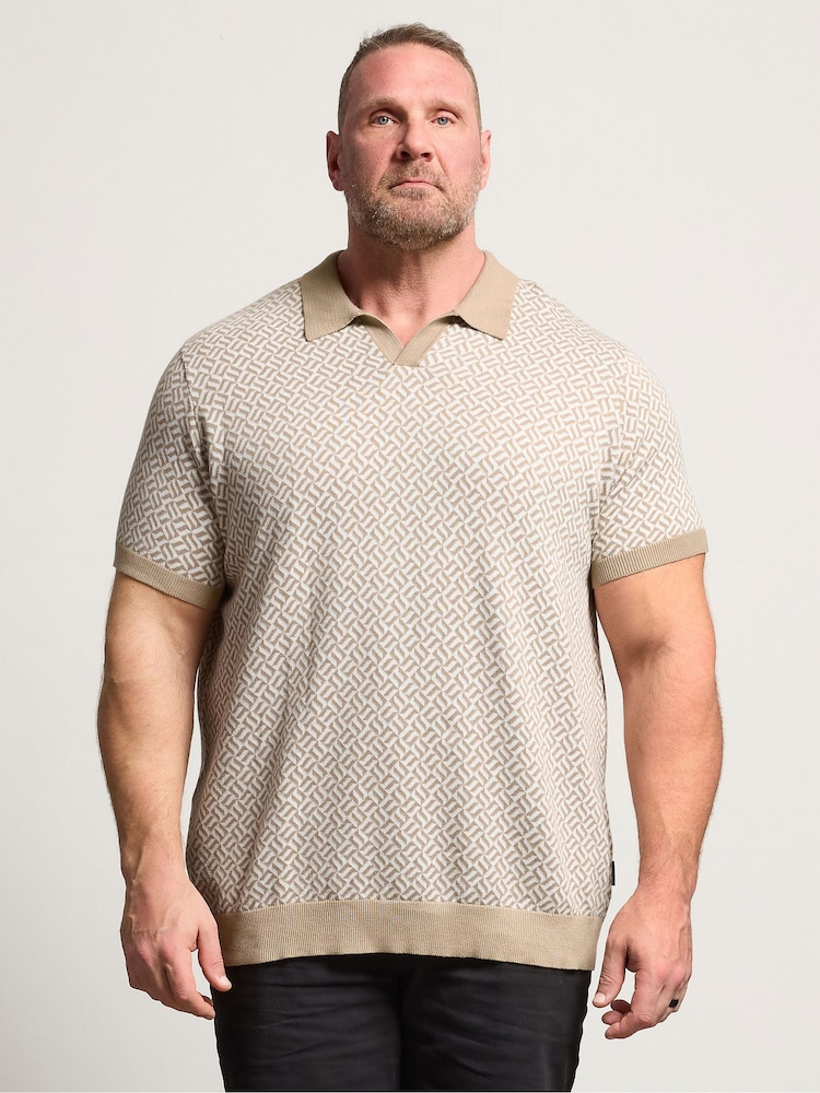 BadRhino Big & Tall Natural Patterned Knitted Trophy Polo Shirt - Image 1 of 4 BadRhino Big & Tall Natural Patterned Knitted Trophy Polo Shirt - Image 1 of 4