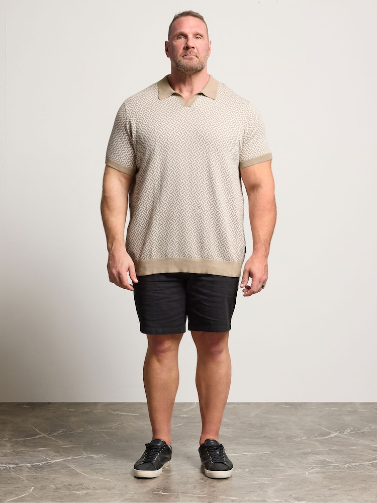BadRhino Big & Tall Natural Patterned Knitted Trophy Polo Shirt - Image 2 of 4 BadRhino Big & Tall Natural Patterned Knitted Trophy Polo Shirt - Image 2 of 4