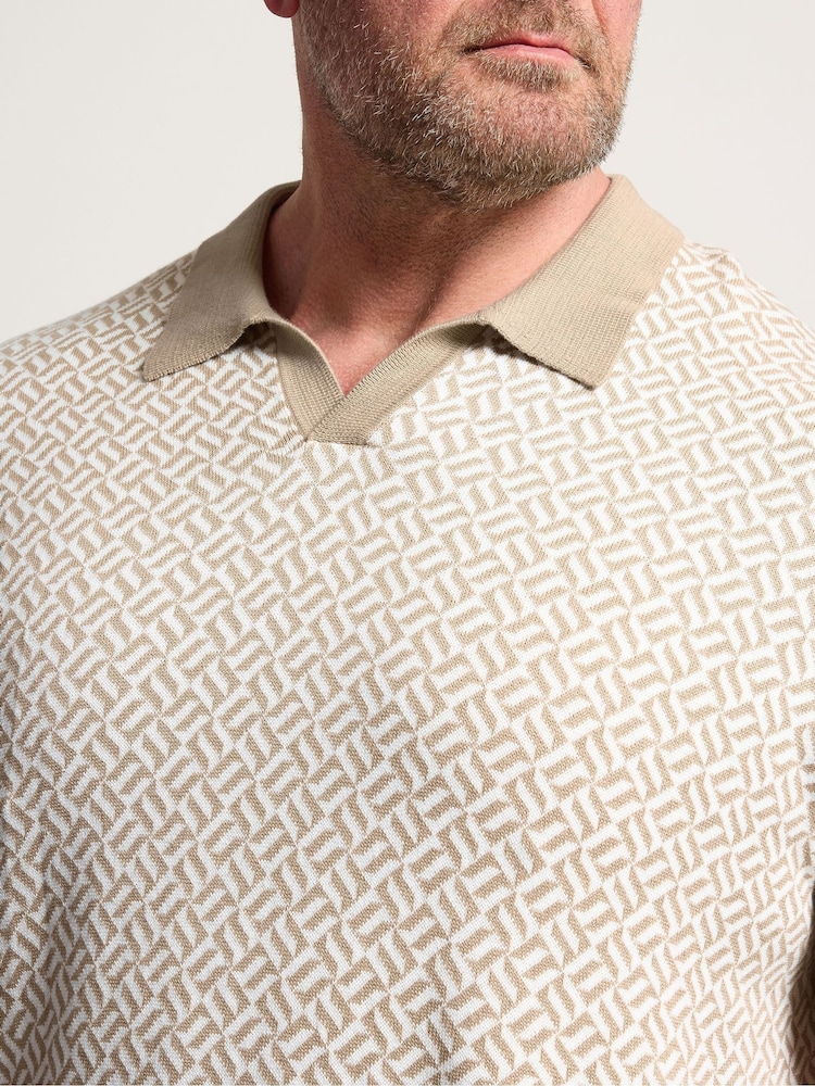 BadRhino Big & Tall Natural Patterned Knitted Trophy Polo Shirt - Image 4 of 4 BadRhino Big & Tall Natural Patterned Knitted Trophy Polo Shirt - Image 4 of 4