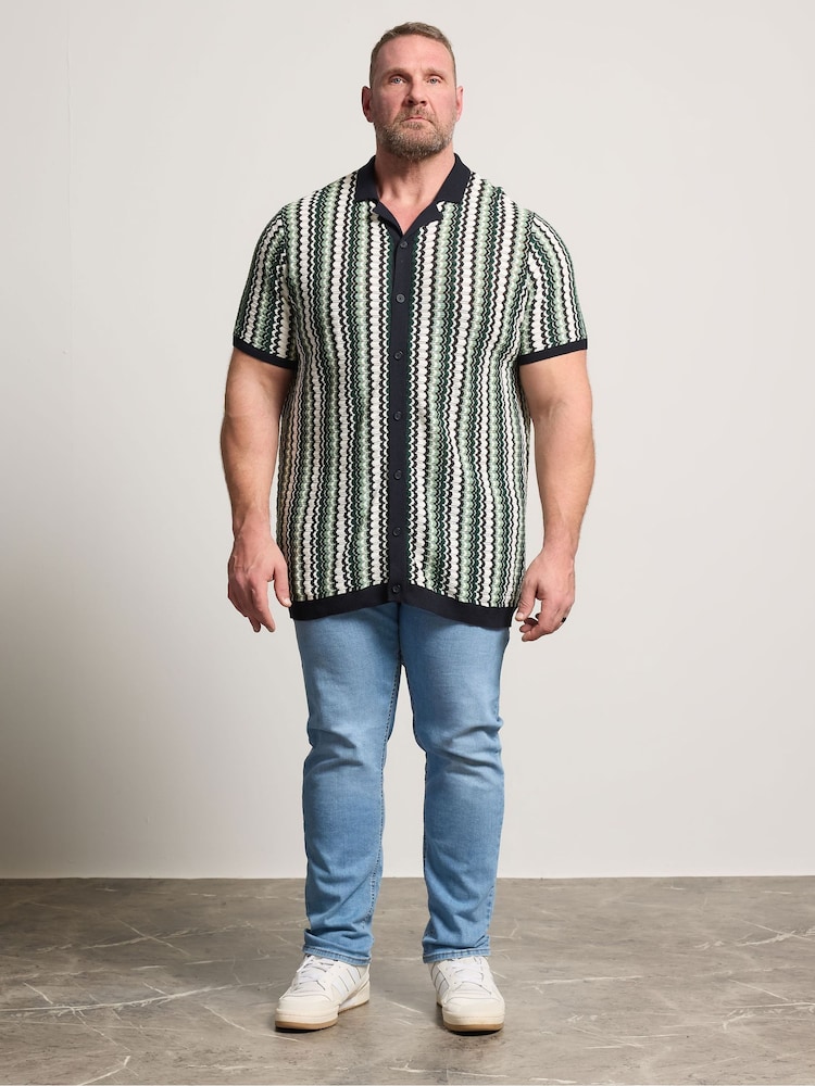 BadRhino Big & Tall Green Knitted Zig Zag Shirt - Image 2 of 4