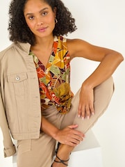 Roman Leaf Print Button Blouse - Imagen 1 de 5