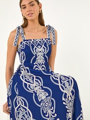 Roman Blue Abstract Midi Dress - Image 1 of 9
