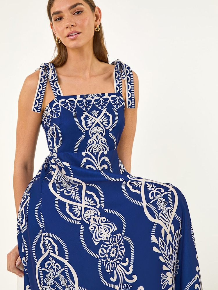Roman Blue Abstract Midi Dress - Image 1 of 9 Roman Blue Abstract Midi Dress - Image 1 of 9