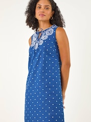Roman Blue Embroidered Spot Print Mini Dress - Image 3 of 5