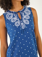 Roman Blue Embroidered Spot Print Mini Dress - Image 4 of 5