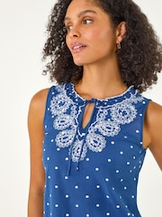 Roman Blue Embroidered Spot Print Mini Dress - Image 5 of 5
