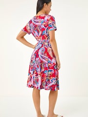 Roman Red Petite Floral Tie Front Swing Dress - Image 3 of 5