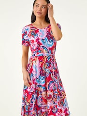Roman Red Petite Floral Tie Front Swing Dress - Image 4 of 5