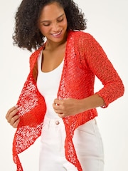 Roman Orange Waterfall Popcorn Knitted Cardigan - Image 1 of 5
