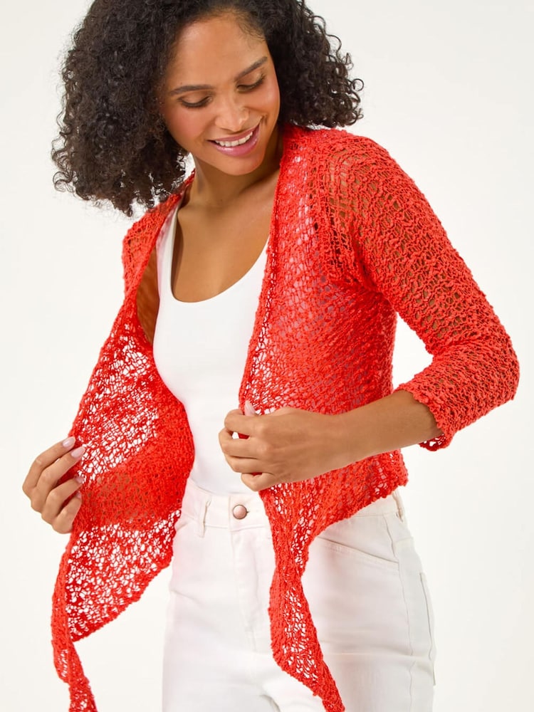 Roman Orange Waterfall Popcorn Knitted Cardigan - Image 1 of 5