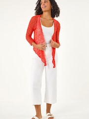 Roman Orange Waterfall Popcorn Knitted Cardigan - Image 3 of 5