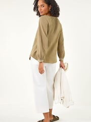 Roman Green Embroidered Neck Top - Image 3 of 5
