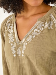 Roman Green Embroidered Neck Top - Image 5 of 5
