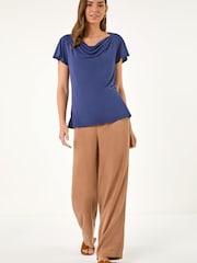 Roman Blue Cowl Neck Stretch Top - Image 2 of 5