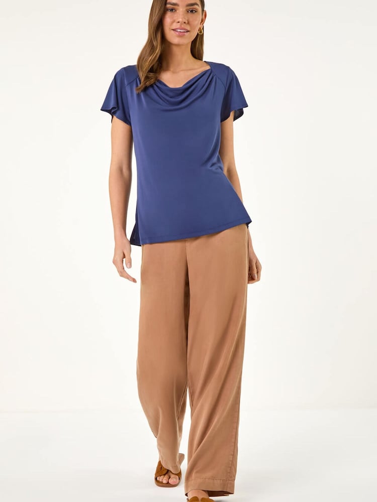 Roman Blue Cowl Neck Stretch Top - Image 2 of 5