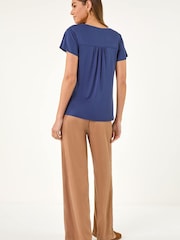 Roman Blue Cowl Neck Stretch Top - Image 3 of 5