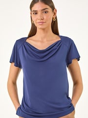 Roman Blue Cowl Neck Stretch Top - Image 4 of 5