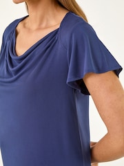 Roman Blue Cowl Neck Stretch Top - Image 5 of 5