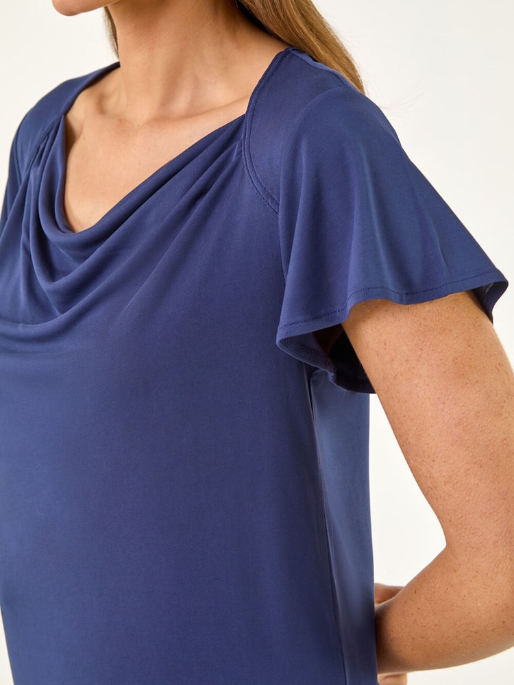 Roman Blue Cowl Neck Stretch Top - Image 5 of 5