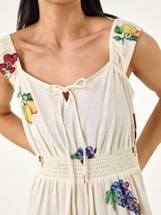 Roman Natural Petite Fruit Print Strappy Midi Dress - Image 6 of 6