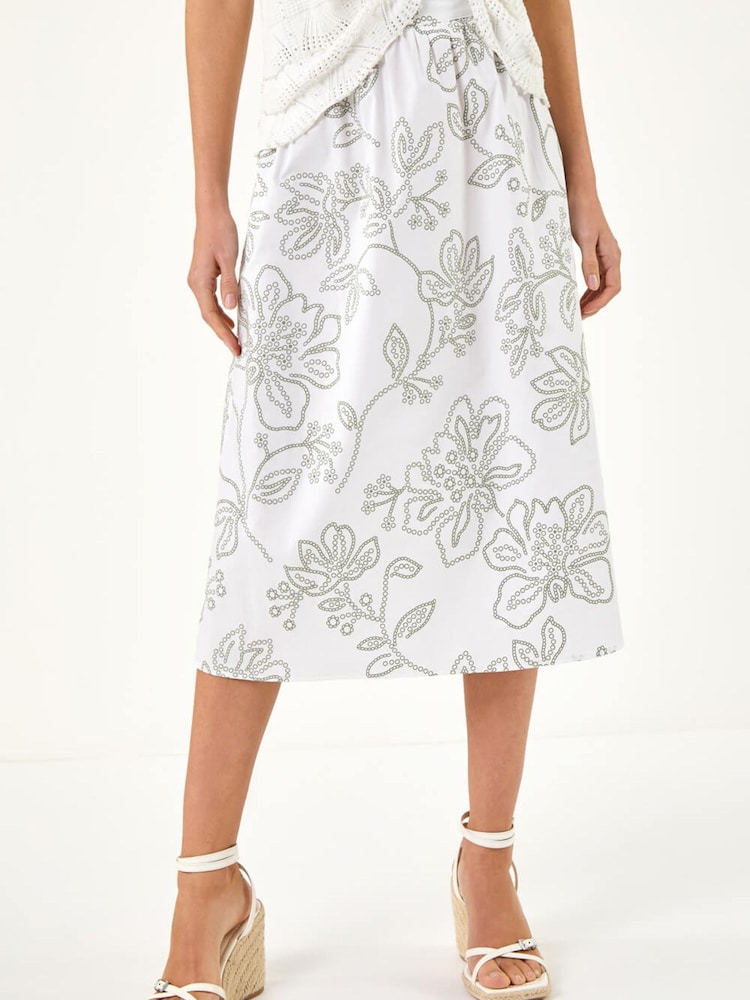 Roman Green Floral Broderie Midi Skirt - Image 1 of 5