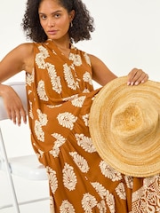 Roman Brown Border Print Smock Maxi Dress - Image 1 of 5