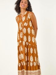 Roman Brown Border Print Smock Maxi Dress - Image 2 of 5