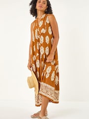 Roman Brown Border Print Smock Maxi Dress - Image 4 of 5