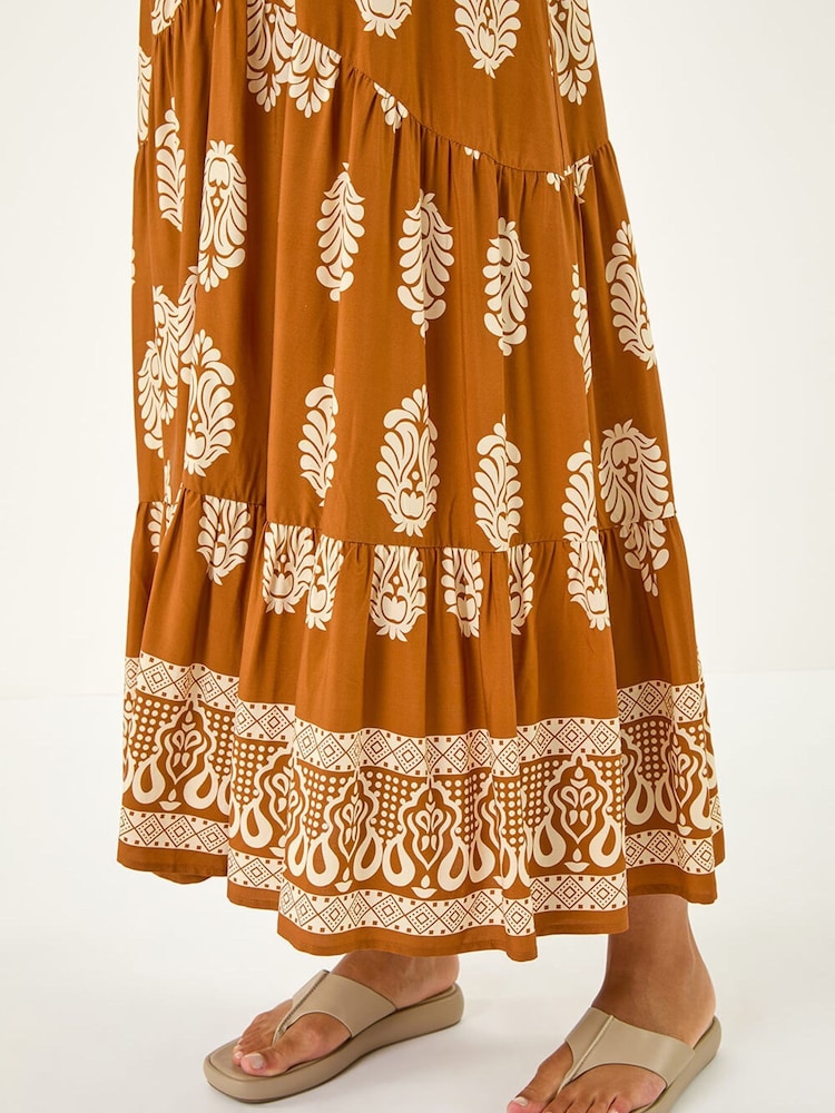 Roman Brown Border Print Smock Maxi Dress - Image 5 of 5